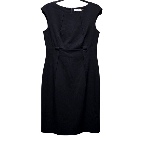 Calvin Klein Black Sleeveless Sheath Dress Size 8 With Back Zipper Closure & Bow - Picture 1 of 10